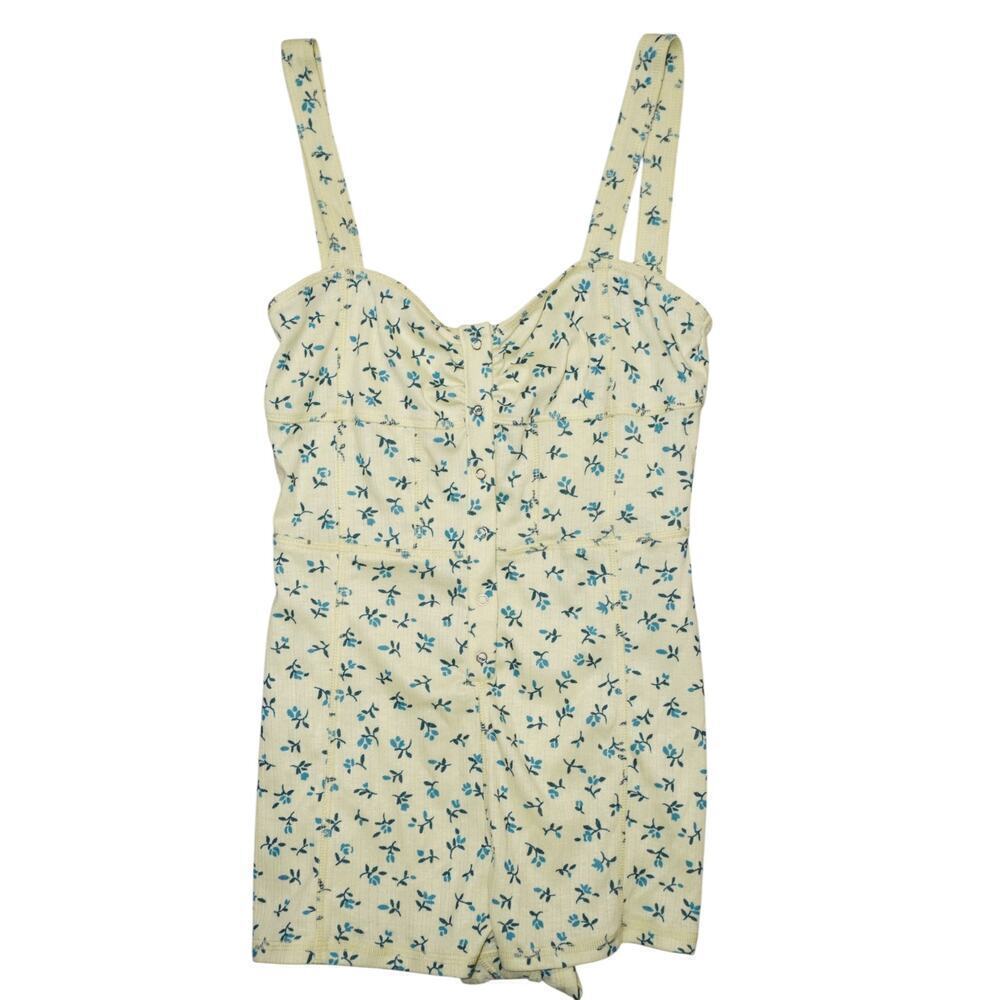 Anthropologie Yellow Blue Floral Button-Front Romper – Size XXS